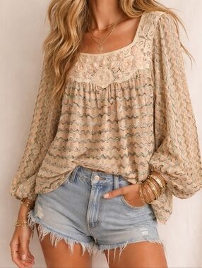 Rare Free People New Romantics Beaded Blouse, S, Indie, Boho, Festival, Sheer